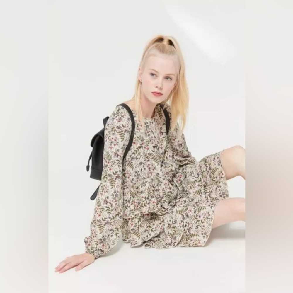 Urban Outfitters Rachele Tiered Floral Babydoll Long Sleeve Dress